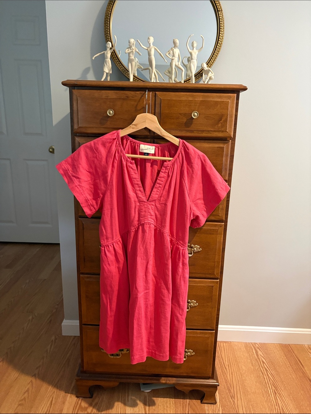 Universal Thread Everyday linen/rayon blend V-Neck Midi Dress in Coral Pink